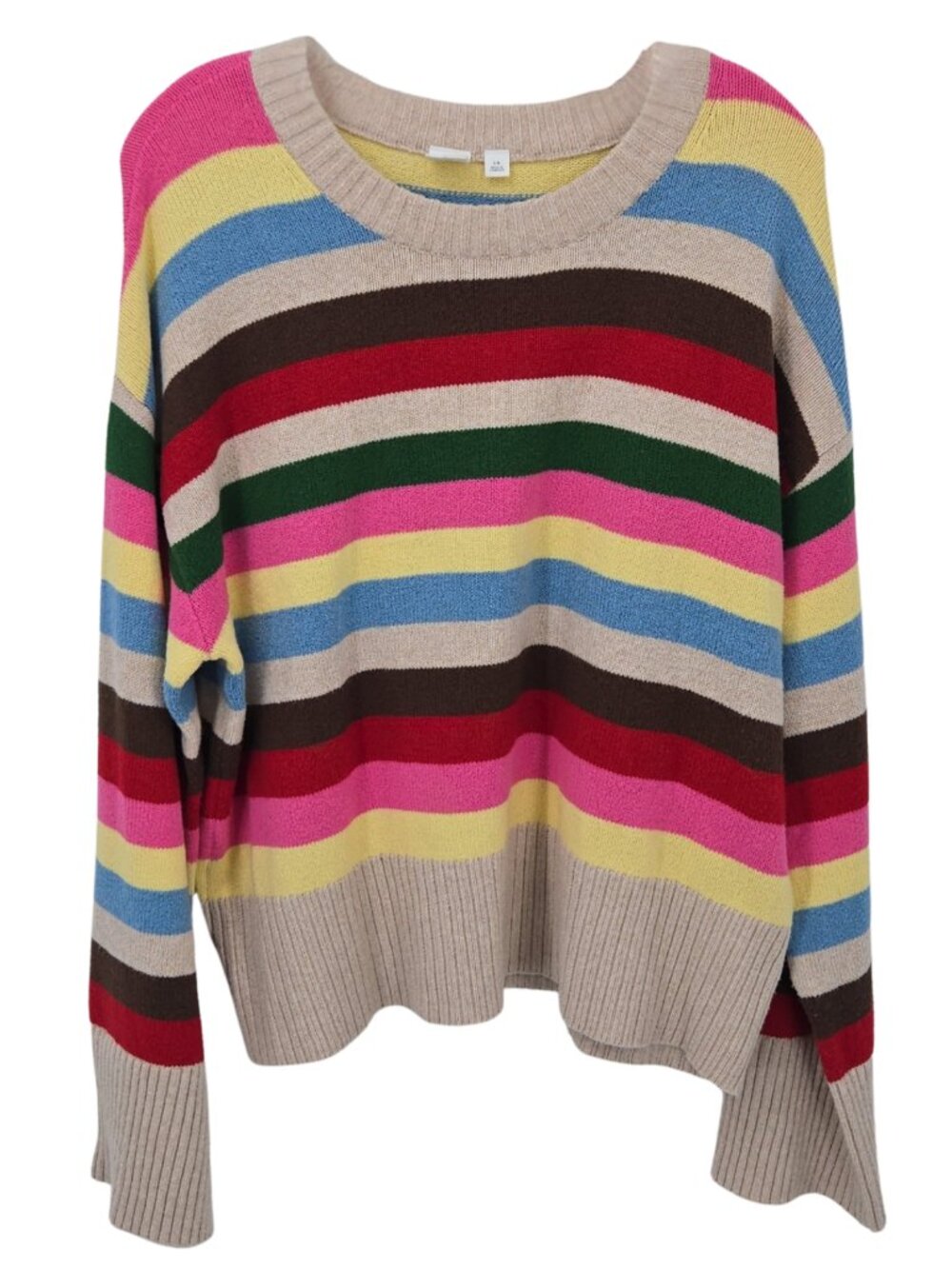 Gap CashSoft Relaxed Crewneck Tunic Sweater Happy Stripe Rainbow L